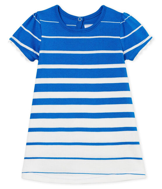 Baby girls' striped dress RIYADH blue/MARSHMALLOW CN white
