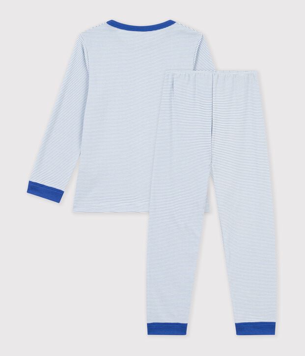 Children's stripy cotton pyjamas blue/white