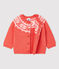 Babies' 100% Wool Cardigan OURSIN orange/MARSHMALLOW white