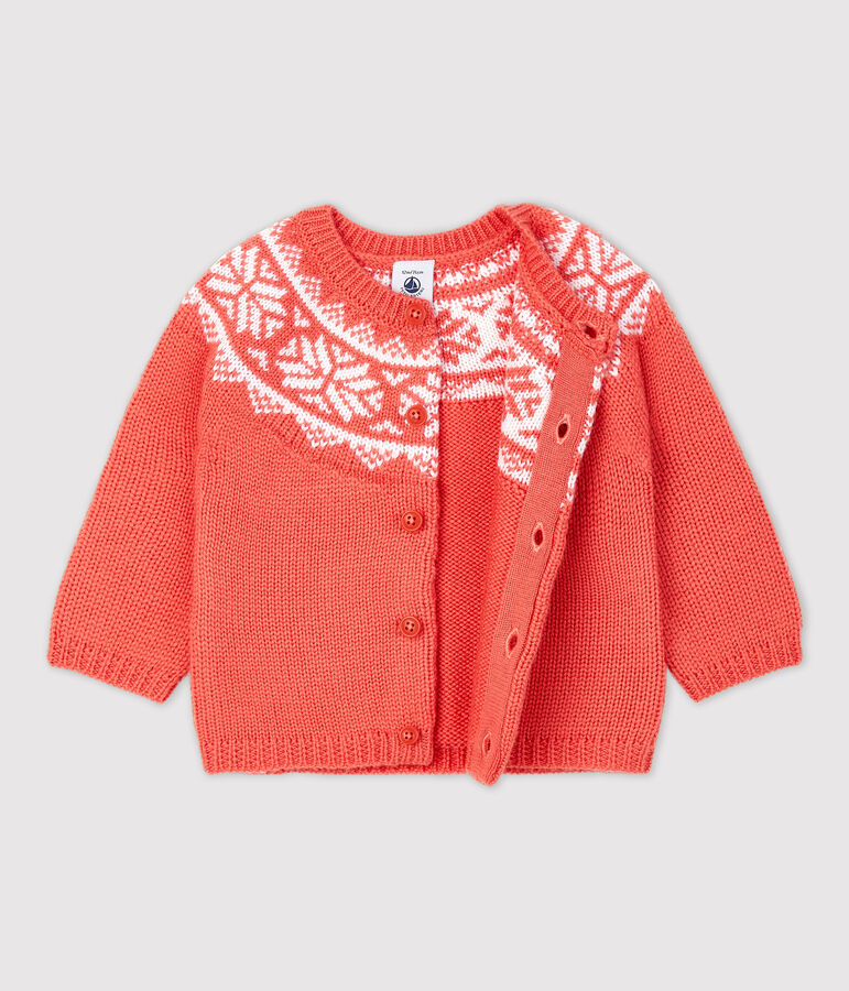 Babies' 100% Wool Cardigan orange/white