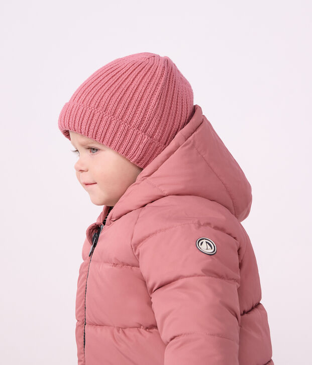 Babies' puffer jacket in plain polyester pink