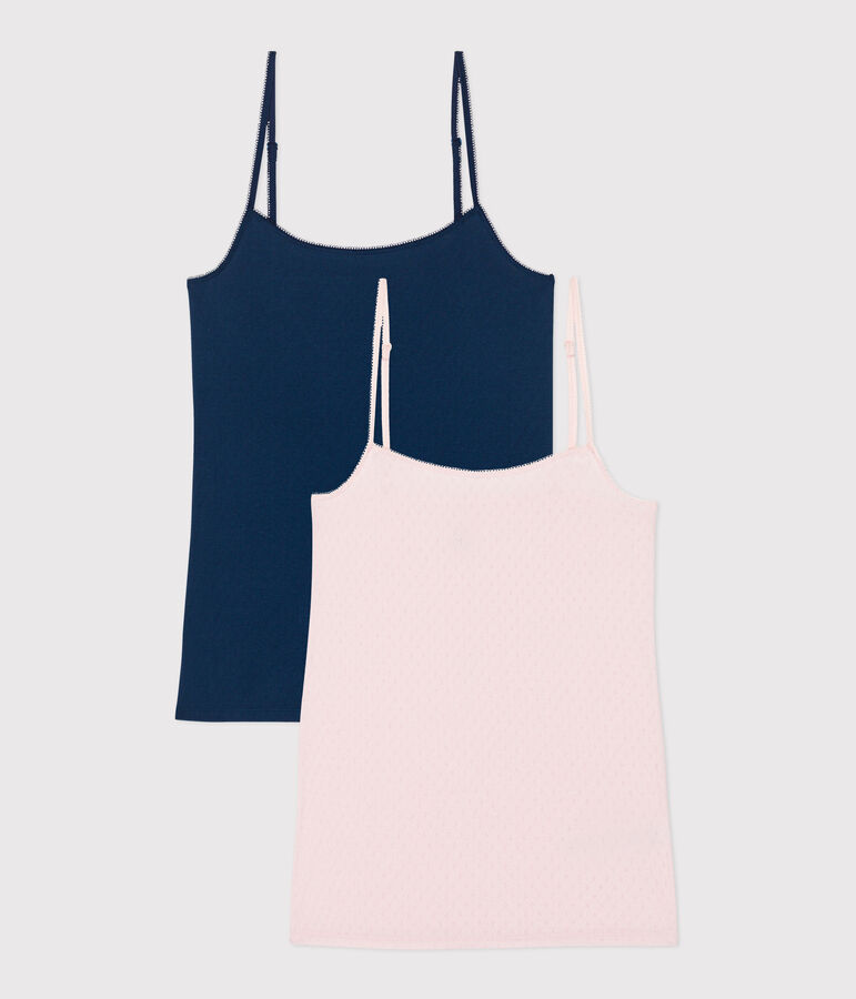 Women's cotton tank tops with fine straps - 2-Pack multicolor
