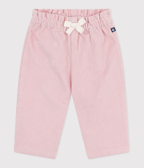 Babies' plain velour trousers with an embroidered back pocket JOLI pink