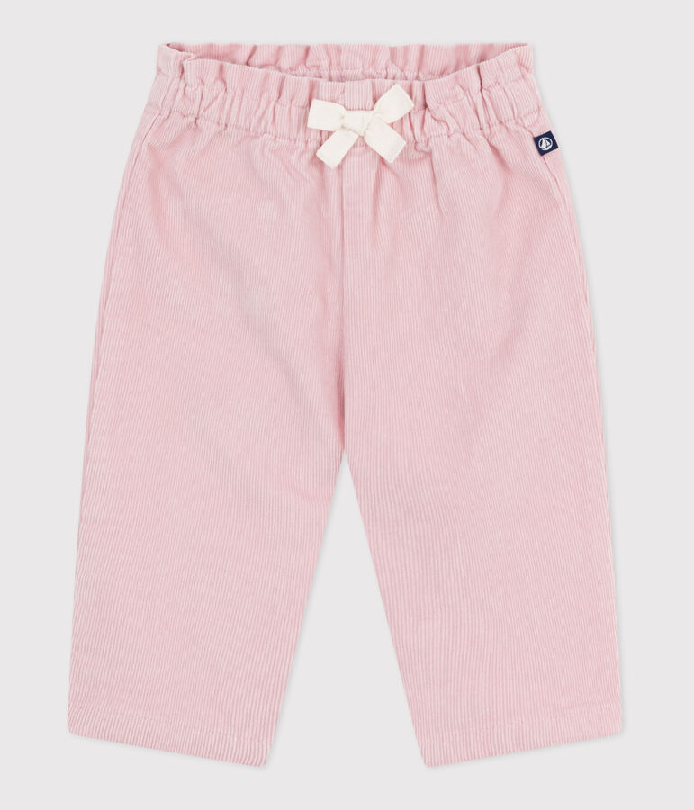 Babies' plain velour trousers with an embroidered back pocket pink