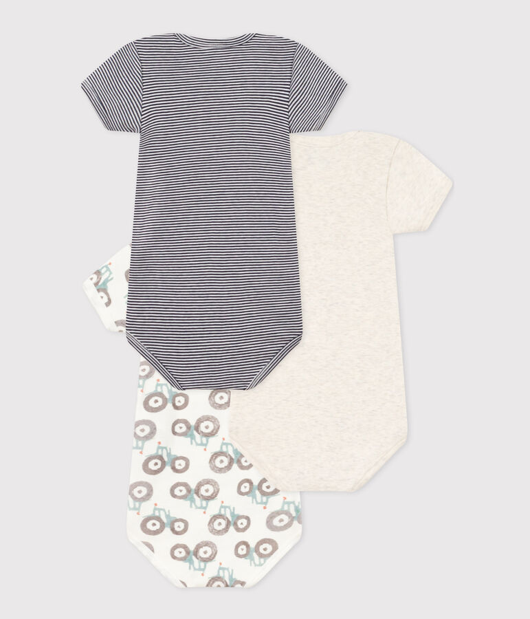 Babies' Short-Sleeved Tractor Themed Cotton Bodysuits - 3-Pack multicolor