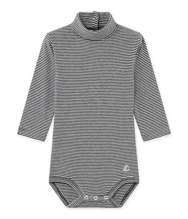 Baby's unisex bodysuit with milleraies-striped roll neck blue/white