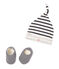 Newborn baby's beanie cap and booties set COQUILLE beige/SMOKING blue