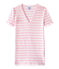 Women's striped original rib V-neck T-shirt BABYLONE pink/MARSHMALLOW white