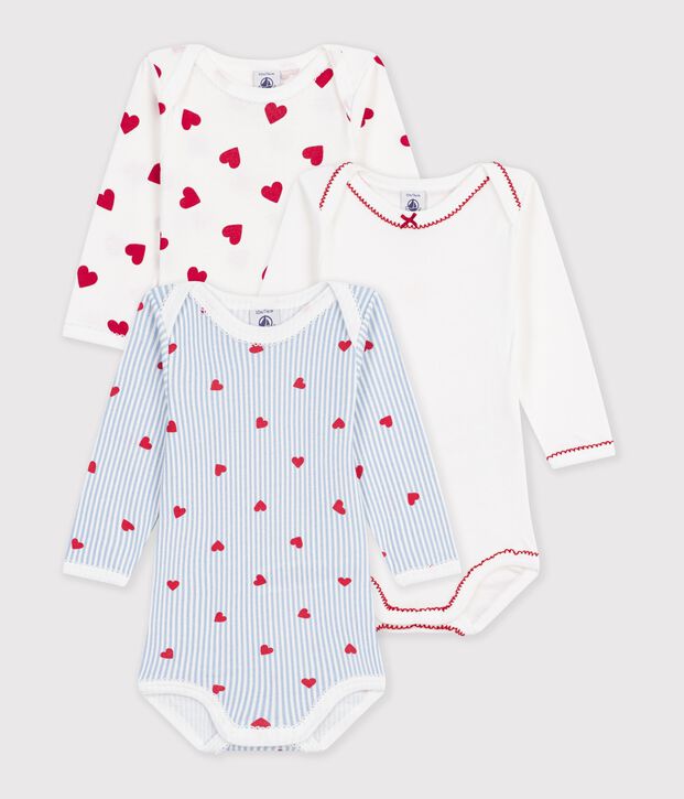 Pack of long-sleeved heart-print cotton bodies for babies multicolor