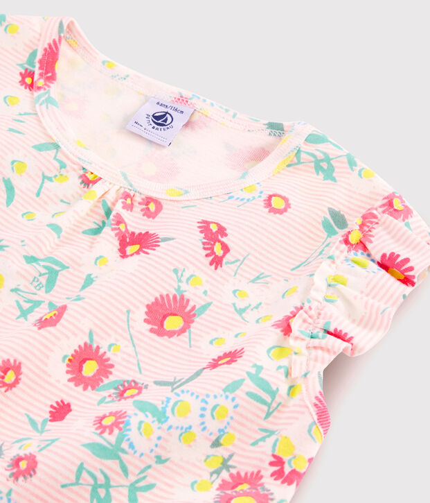 Girls' Ribbed Short Floral Pyjamas white/multicolor