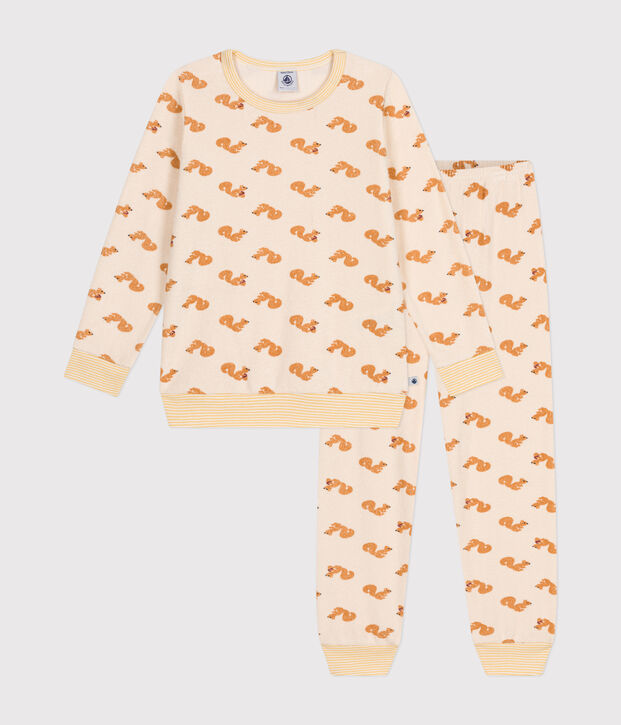 Children's squirrel print brushed terry towelling pyjamas Ecru/multicolor