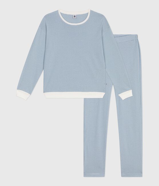 Women's stripy cotton pyjamas ADRIATIC /MARSHMALLOW