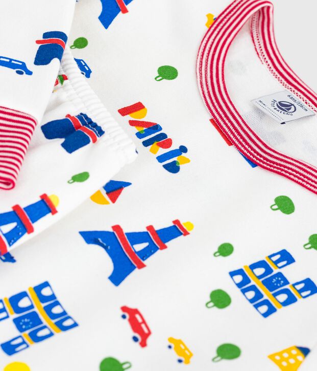 Children's pyjamas in Paris-print fleece white/multicolor
