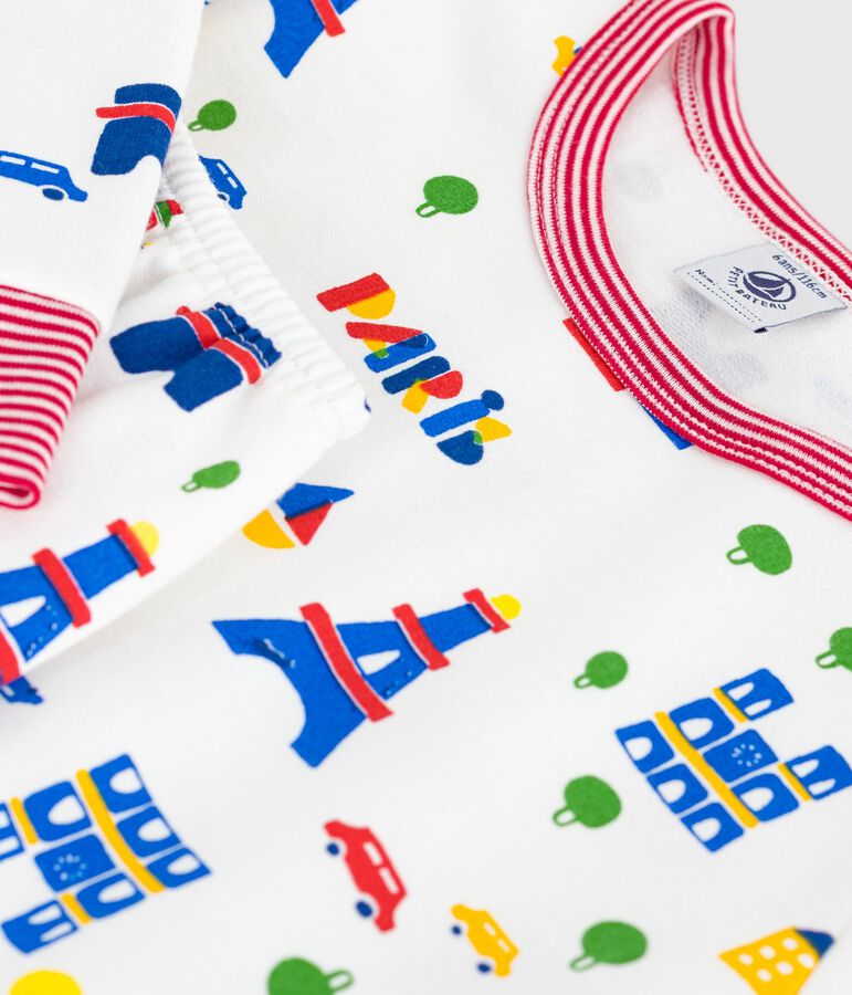 Children's pyjamas in Paris-print fleece white/multicolor
