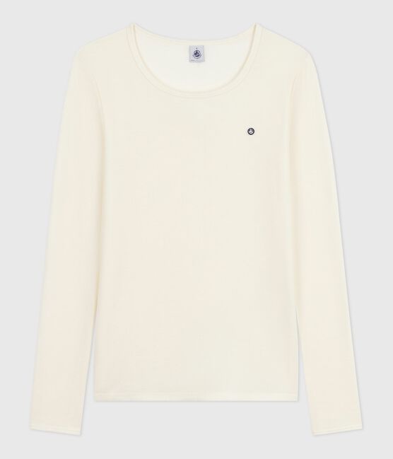 Women's long-sleeved wool and cotton T-shirt ECRU grey
