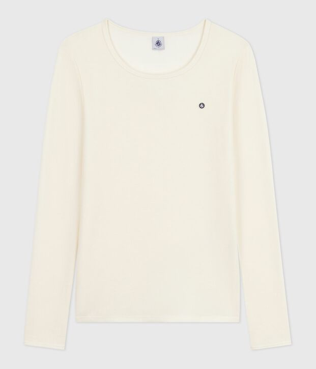 Women's long-sleeved wool and cotton T-shirt beige