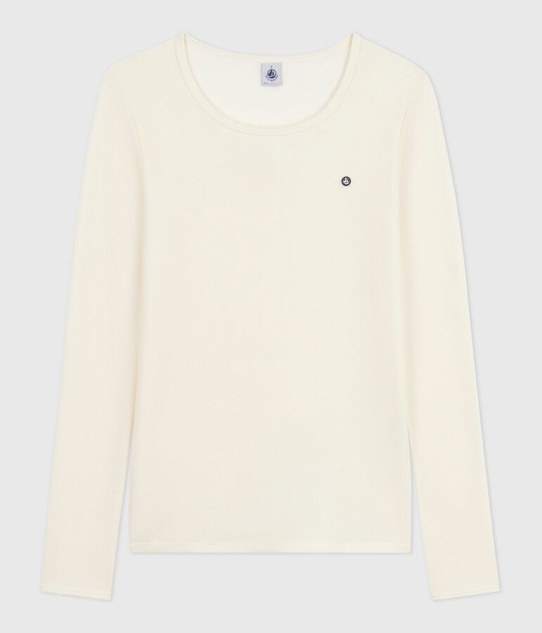 Women's long-sleeved wool and cotton T-shirt beige
