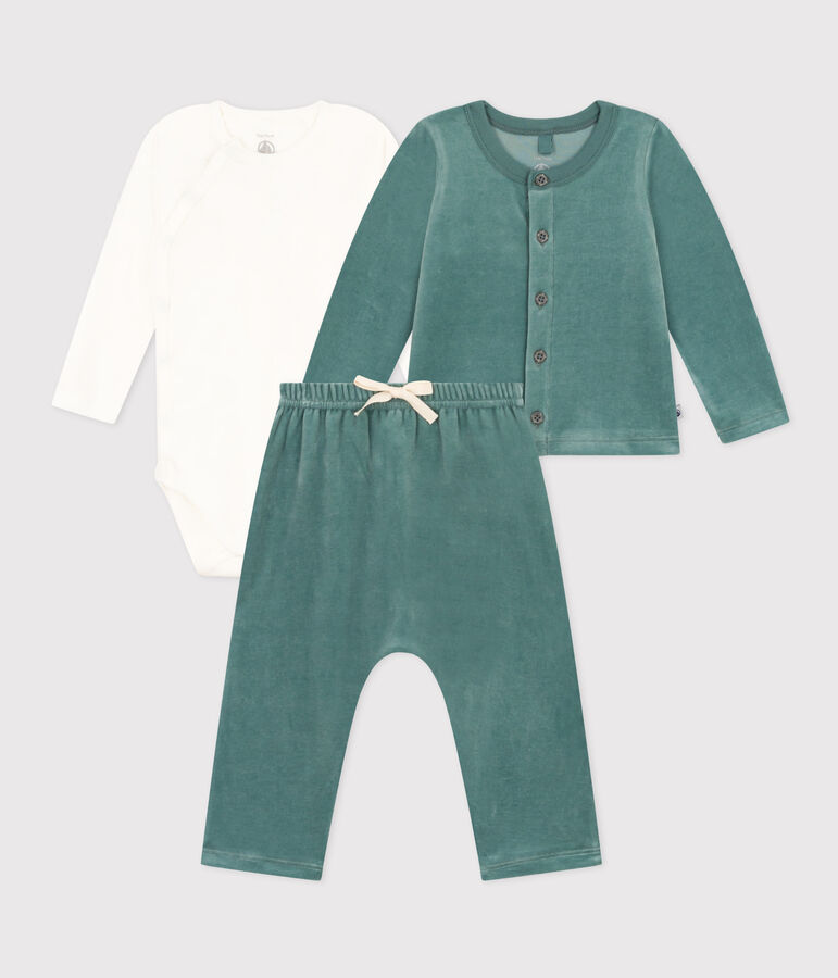 Babies' Velour Three-Piece and Bodysuit green