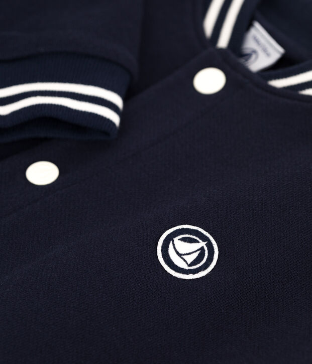 Children's varsity-style jacket in plain cotton blue