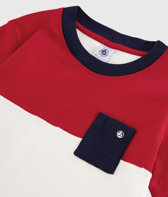 Boys' Short-Sleeved Cotton T-Shirt TERKUIT red/MARSHMALLOW white
