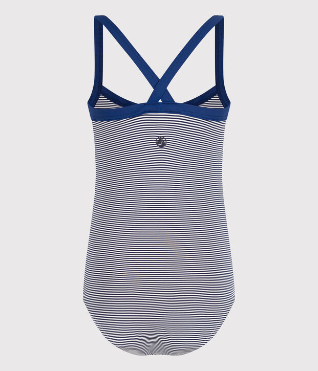 Girls' One-Piece Stripy Swimsuit blue/white