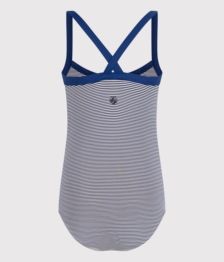 Girls' One-Piece Stripy Swimsuit blue/white