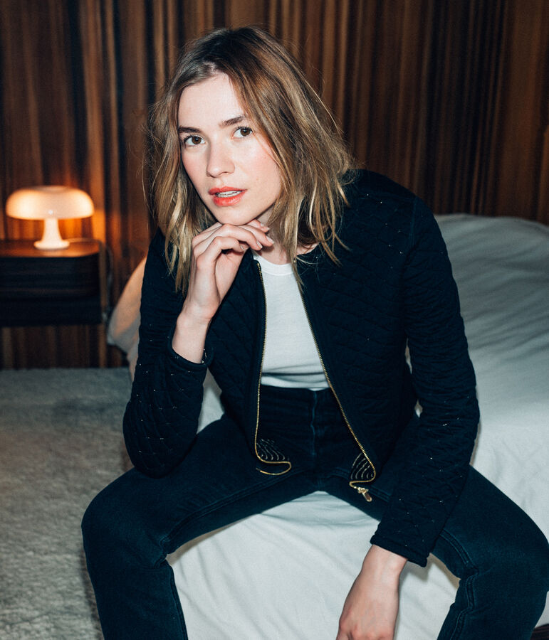 women's quilted cardigan black/yellow