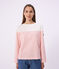 Women's stripy cotton Breton top MARSHMALLOW pink/FLAMAND