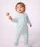 Babies' pinstriped cotton pyjama suit green/white