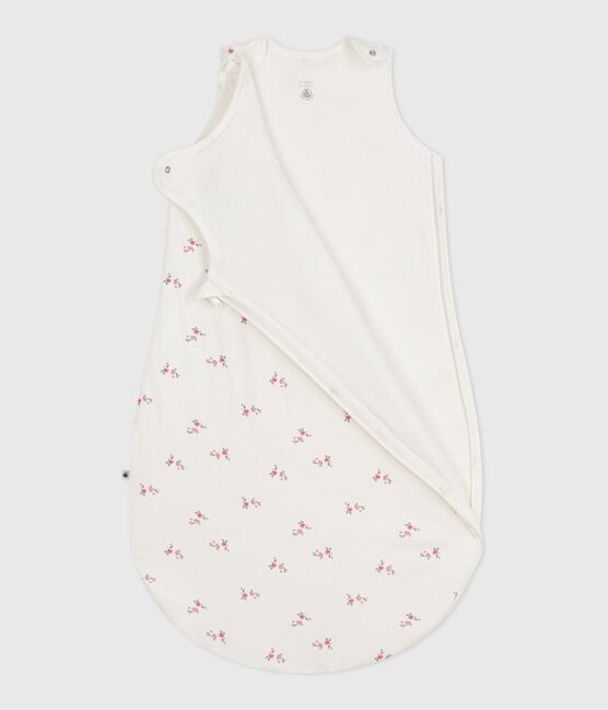Babies' 1.5 TOG floral-print cotton sleeping bag MARSHMALLOW white/MULTICO white