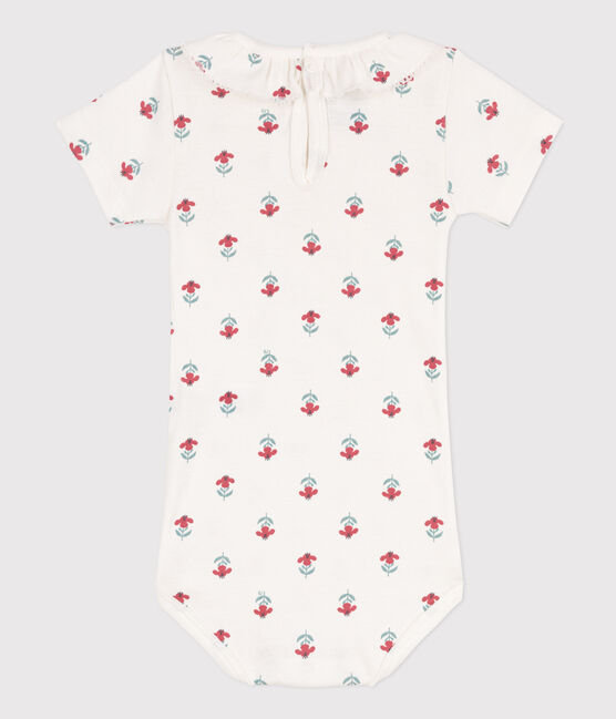 Babies' Short-Sleeved Cotton Floral Print Bodysuit MARSHMALLOW white/MULTICO white