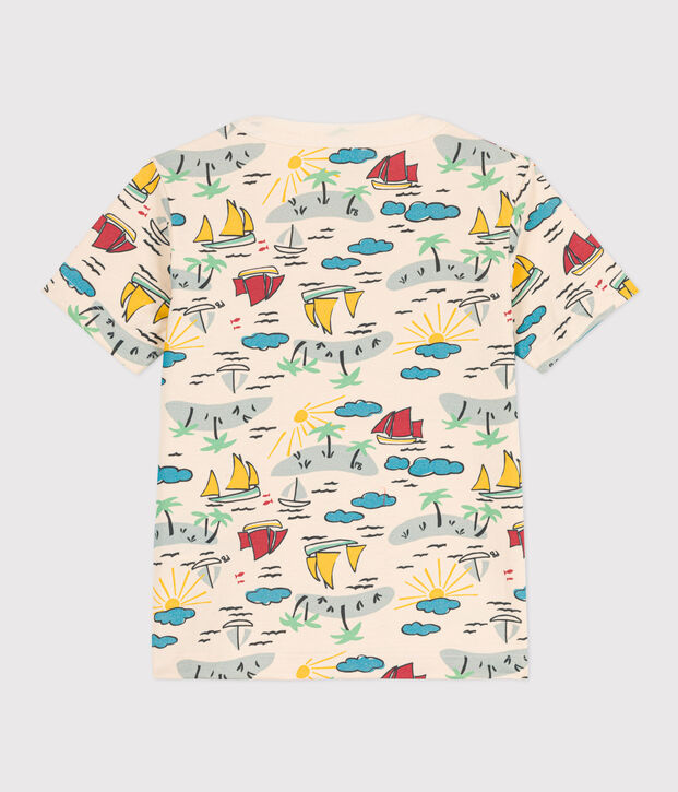 Boys' Short-Sleeved Patterned T-Shirt Ecru/multicolor