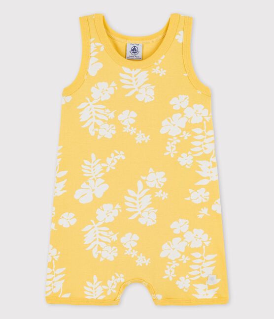 Babies' Hawaiian Themed Cotton Playsuit ORGE yellow/MARSHMALLOW white
