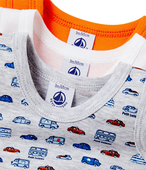 Pack of 3 baby boy sleeveless bodysuits . white