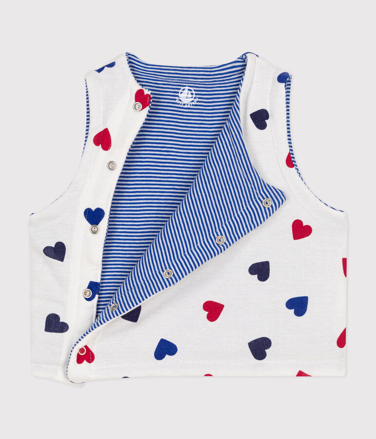 BABIES' REVERSIBLE SLEEVELESS COTTON CARDIGAN white/multicolor