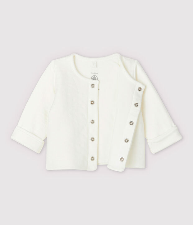 Babies' White Starry Organic Cotton Quilted Tube Knit Cardigan white