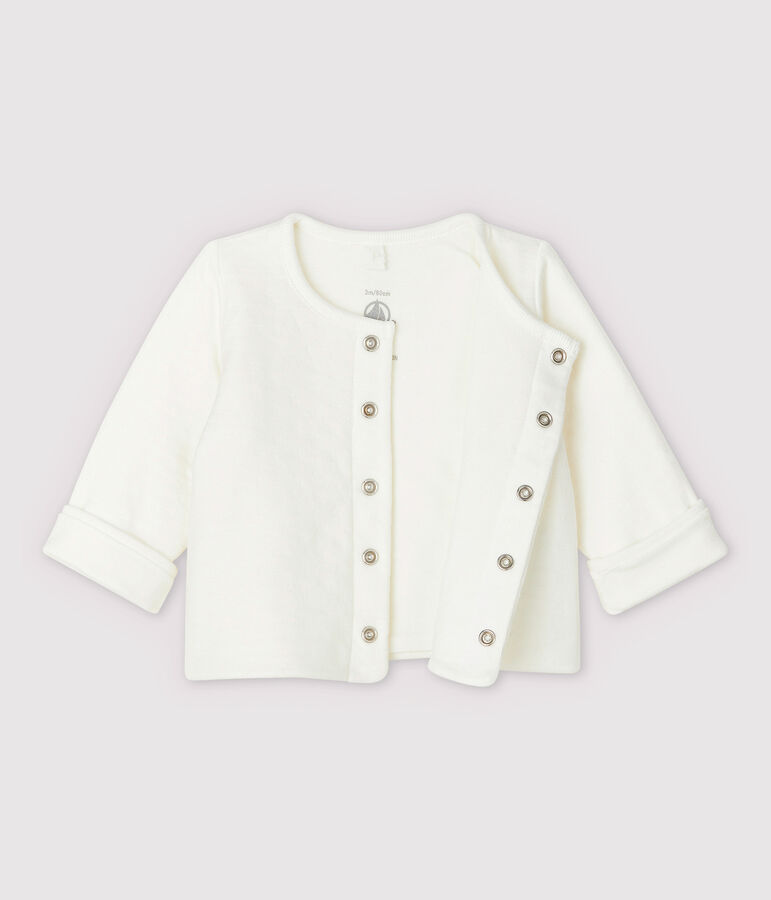 Babies' White Starry Organic Cotton Quilted Tube Knit Cardigan white