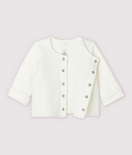 Babies' White Starry Organic Cotton Quilted Tube Knit Cardigan MARSHMALLOW white