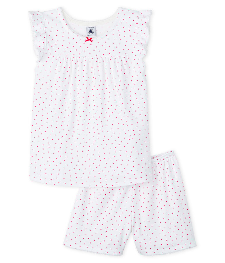Girls' Pink Ribbed Short Pyjamas white/pink