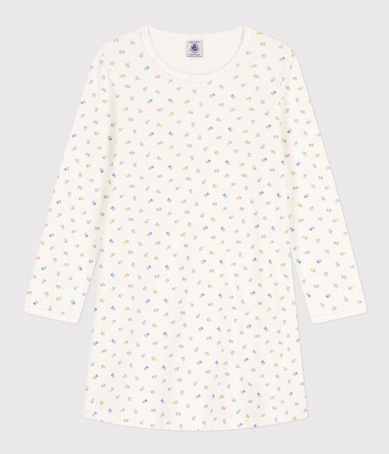 Girls' Floral Print Cotton Nightdress MARSHMALLOW white/MULTICO white