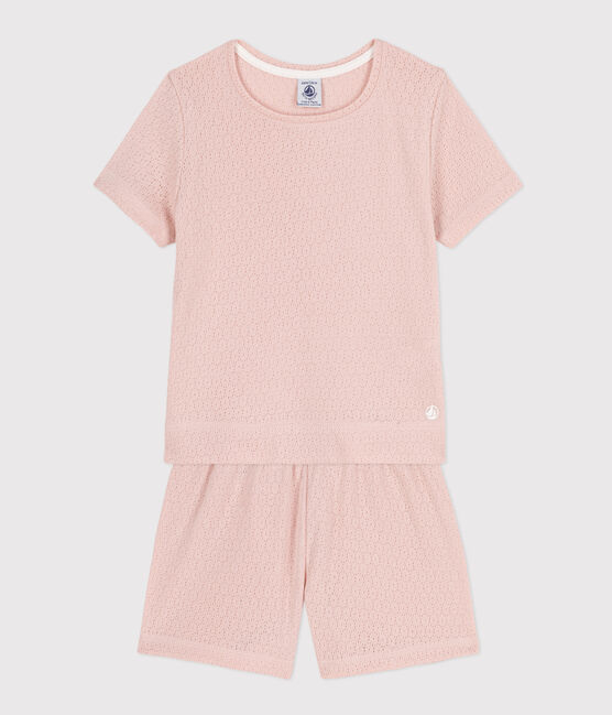 Girls' Plain Openwork Cotton Short Pyjamas SALINE pink