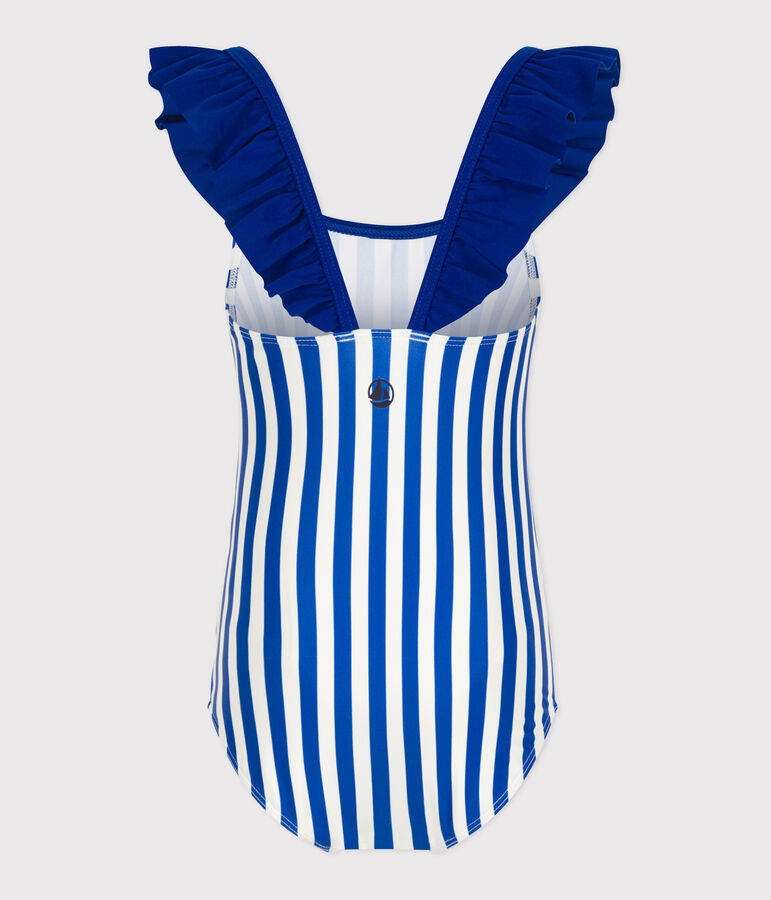 Children's one-piece stripy swimsuit blue/white