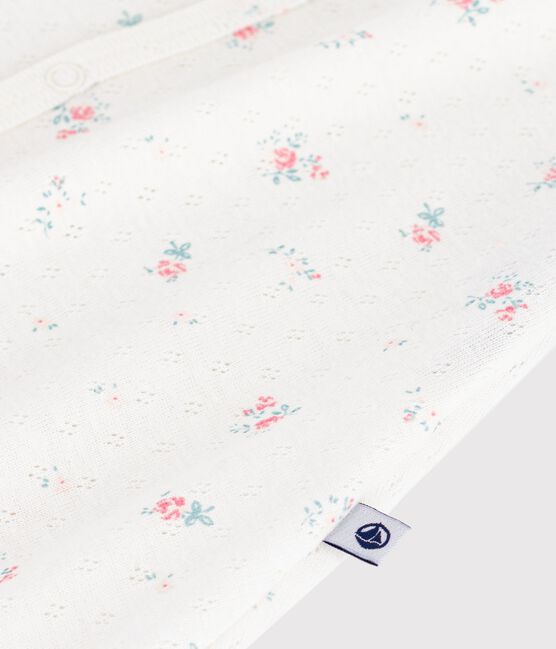 Babies' short floral cotton jumpsuit MARSHMALLOW white/MULTICO white