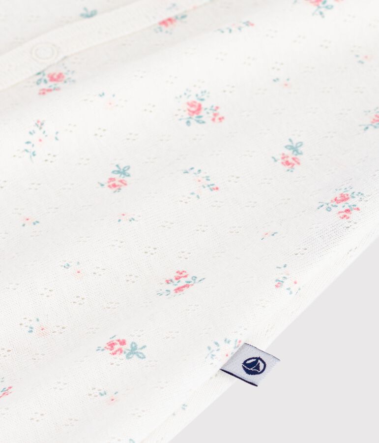 Babies' short floral cotton jumpsuit white/multicolor