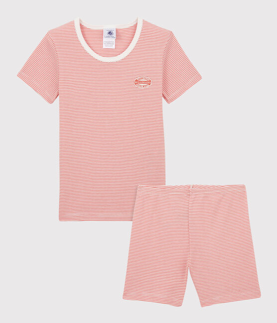 Girls' Pink Pinstriped Organic Cotton Short Pyjamas PAPAYE pink/MARSHMALLOW