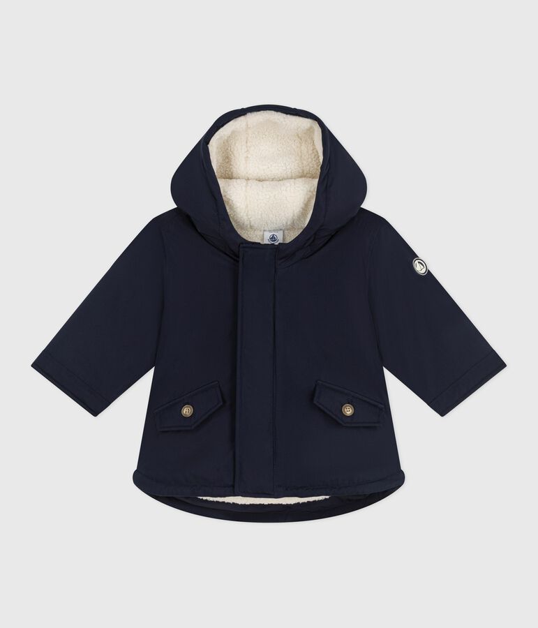 Babies' plain mid-length parka SMOKING blue