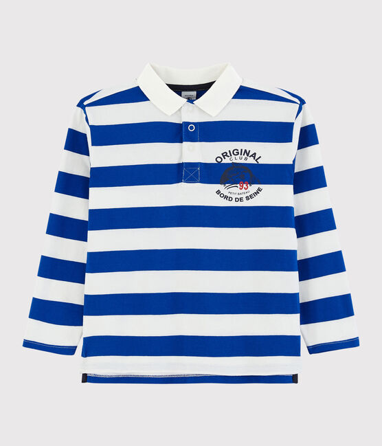 Boys' Long-Sleeved Jersey Polo Shirt SURF blue/MARSHMALLOW white