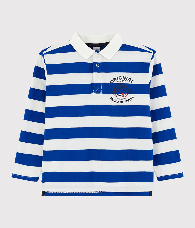 Boys' Long-Sleeved Jersey Polo Shirt blue/white