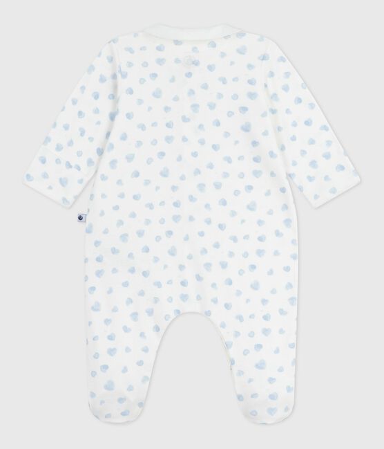 Babies' heart-print cotton pyjama suit with a collar MARSHMALLOW /ADRIATIC