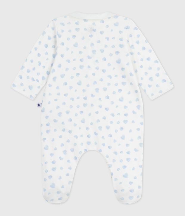 Babies' heart-print cotton pyjama suit with a collar white/blue